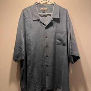 Tommy Bahama Embroidered Hula Girl Back Panel Silk Camp Shirt floral jacquard XL